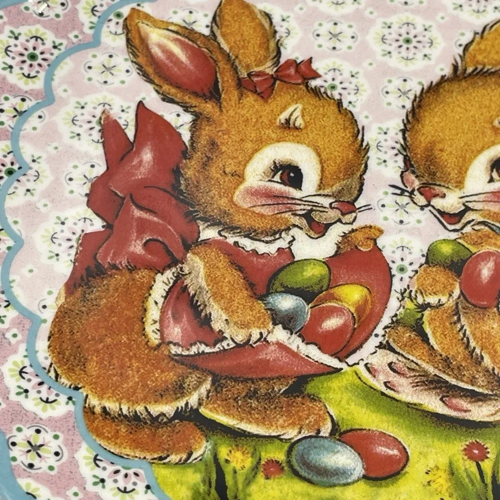 Mr Christmas Easter Bunny Ceramic Luncheon‎ Plate Scalloped Pink Blue 8